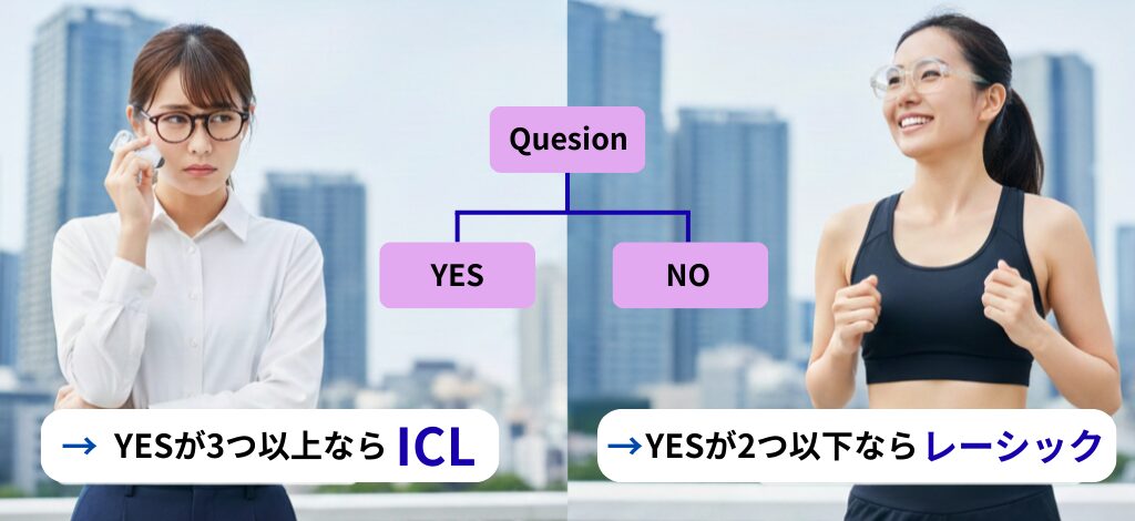 あなたはどっち？3分でわかるICL・レーシック適性診断（東京版）